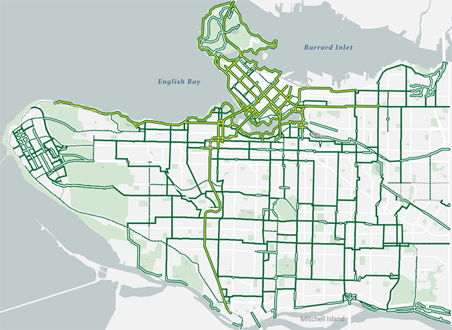 Static image of Vancouver Bike Network map