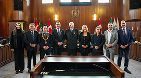 Michael Audain receives with the Freedom of the City Award with the Mayor and Councilors Michael Audain receives with the Freedom of the City Award with the Mayor and Councilors