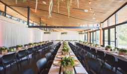 Photo credit: Matt Kennedy - Long table with chairs lined up on each side for an indoor event at a hall in VanDusen Gardens Photo credit: Matt Kennedy - Long table with chairs lined up on each side for an indoor event at a hall in VanDusen Gardens